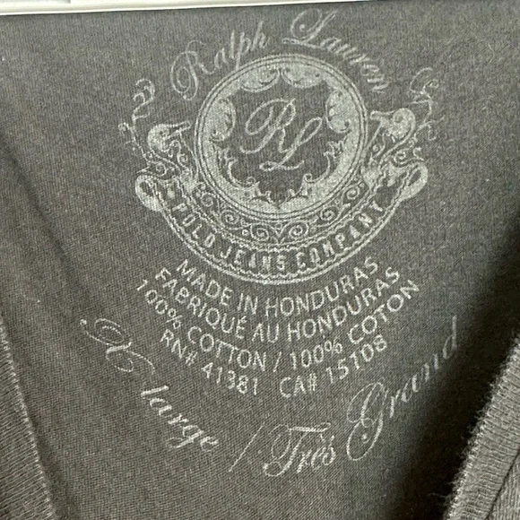 Ralph Lauren Black Graphic V-Neck Long Sleeve Tee Size XL Casual Y2K Boho Top - Picture 5 of 7